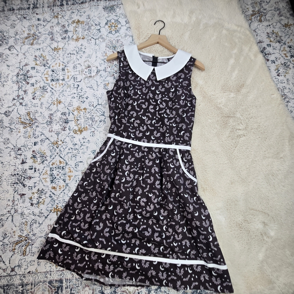 Retrolicious Collared Bat Print Dress Women XL
